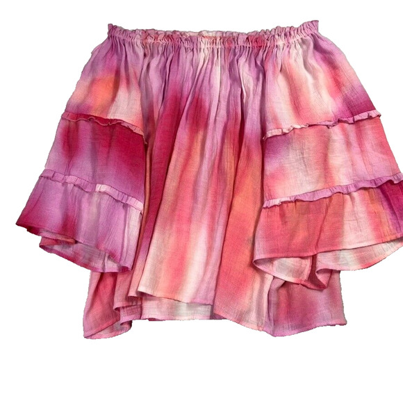 Zac & Rachel Blouse 2X Ruffle 3/4 Sleeve Boho White Orange Pink Pastel Tie Dye - Picture 2 of 10